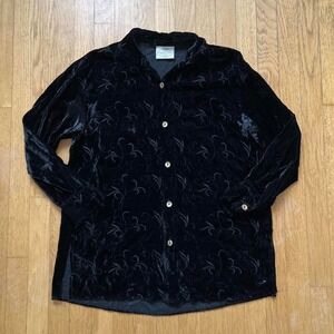 Carol Le Valley Vintage Black Velvet Floral Button‑Up Shirt Women's Small